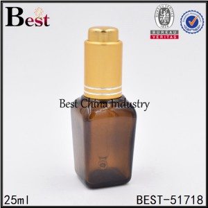 Hot sale reasonable price
 amber color square glass bottle with press pump dropper 25 ml Factory in Bogota