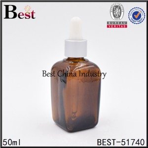 7 Years Factory
 amber color square shape cosmetic glass bottle with aluminum dropper top 50ml  Wholesale to Liverpool