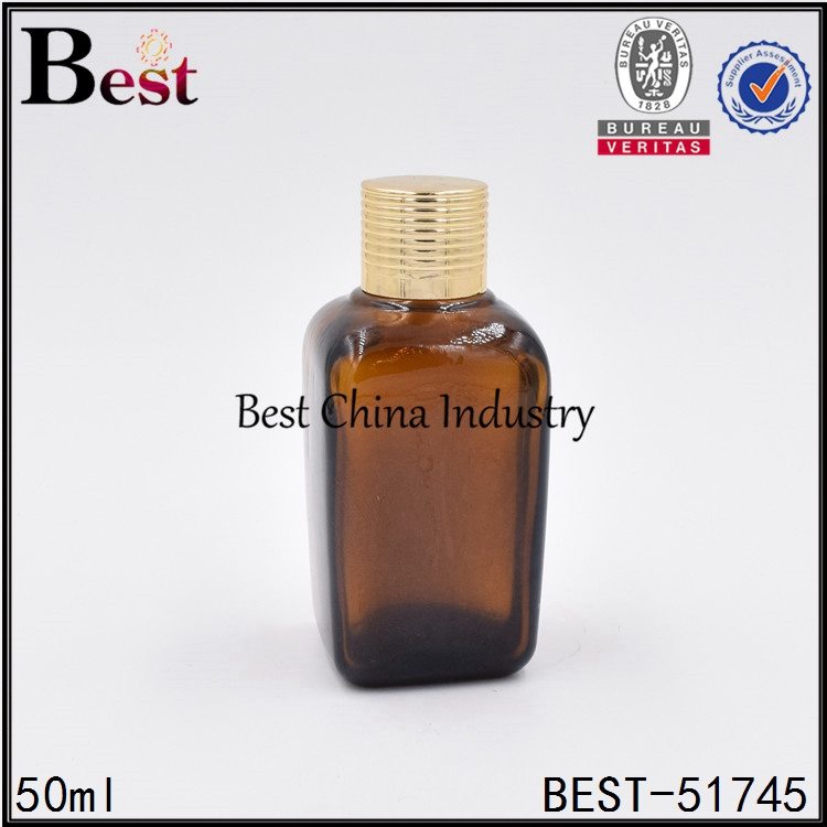 40% OFF Price For
 brown amber color square glass bottle with gold aluminum screw on lid 50ml Factory from Adelaide