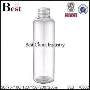 clear PET platsic bottle with reducer and silver aluminum lid 50ml 75ml 100ml 120ml 150ml 200ml 250ml