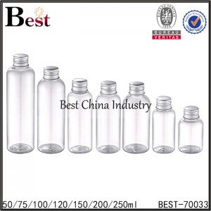 5 Years Factory
 clear PET platsic bottle with reducer and silver aluminum lid 50ml 75ml 100ml 120ml 150ml 200ml 250ml Tajikistan