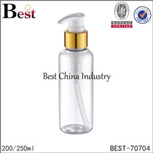 China Manufacturer for
 clear PET plastic bottle with gold aluminum lotion pump 200ml 250ml  in Muscat