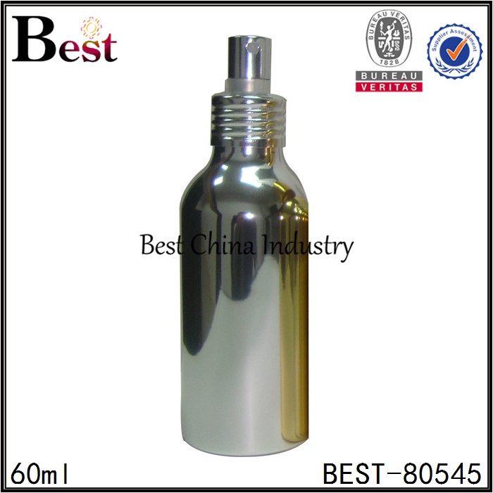 Manufacturer for
 shiny silver cosmetic aluminum bottle with sprayer 60ml Wholesale to Brunei